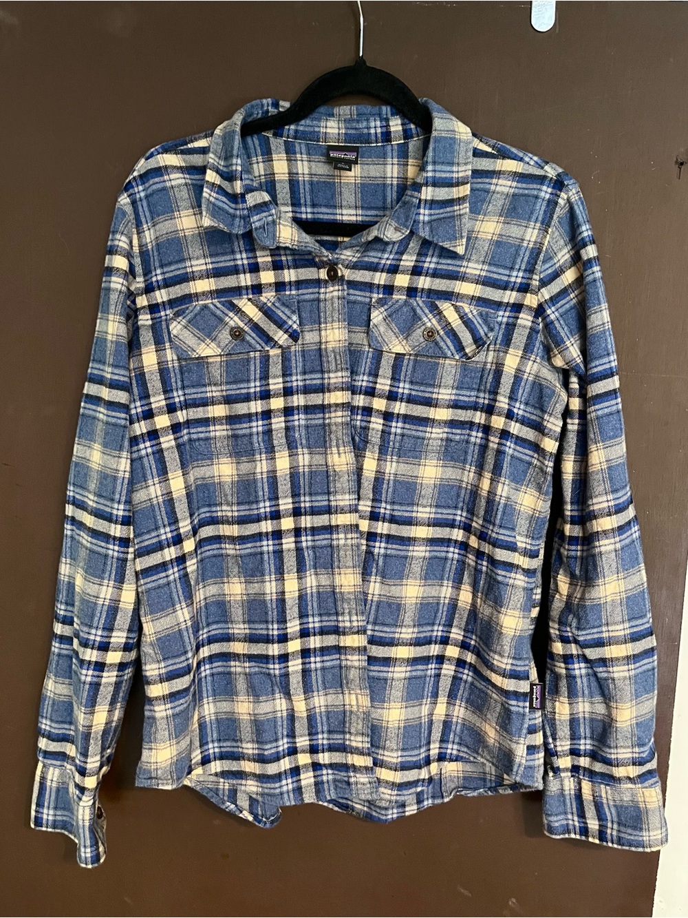 Patagonia Blue & Cream Plaid Flannel Shirt